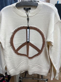 Charlie B ecru peace sign sweater