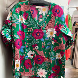Entro green floral leopard top