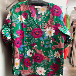 Entro green floral leopard top