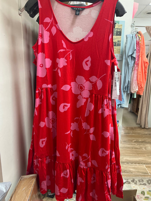 Tribal poppy red pink sleeveless dress