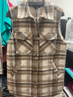 Charlie B truffle plaid boiled wool long vest