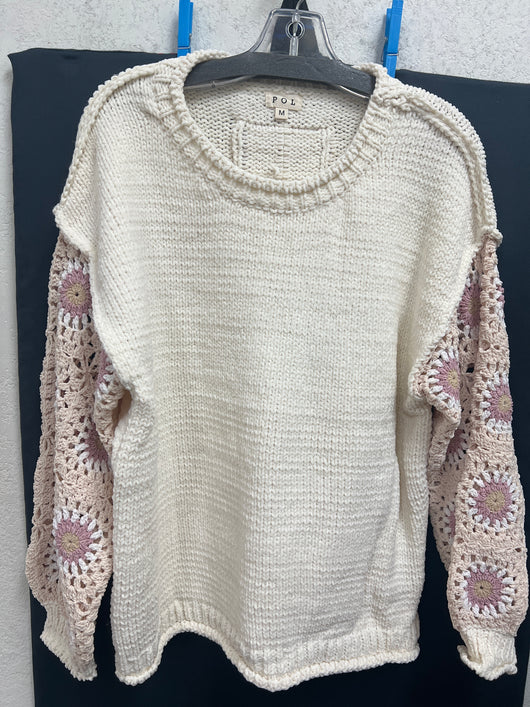 POL ivory cream granny square sweater