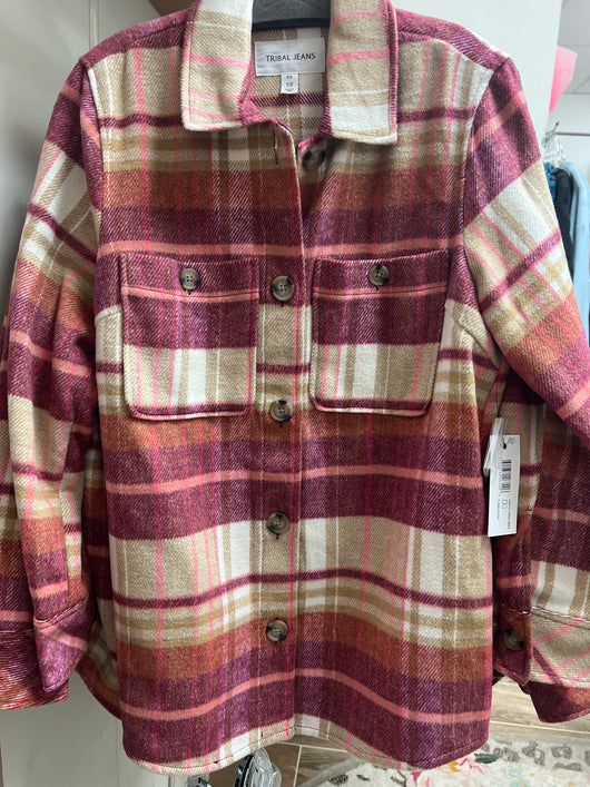 Tribal cappuccino pink multi plaid shacket