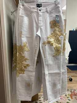 AZI white jeans w/ gold flowers