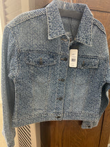 Picadilly textured rhinestone light denim jacket