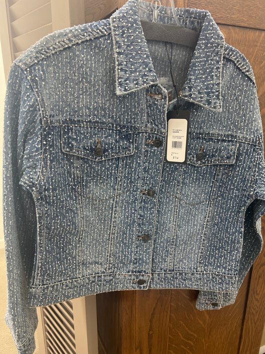 Picadilly textured rhinestone light denim jacket
