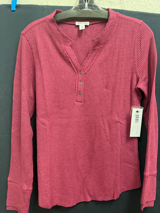 Tribal button v neck Henley port wine