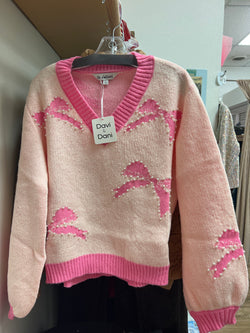 Davi & Dani pink bows & pearls sweater