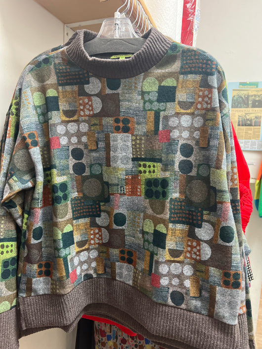 Trisha Tyler brown multi dots mock neck shirt
