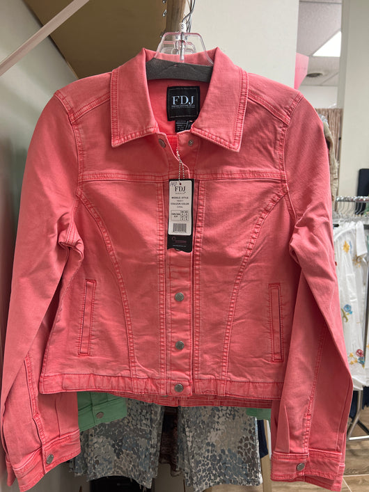 FDJ snap up denim jacket coral