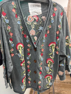 Caite & Kyla embroidered grey cardigan