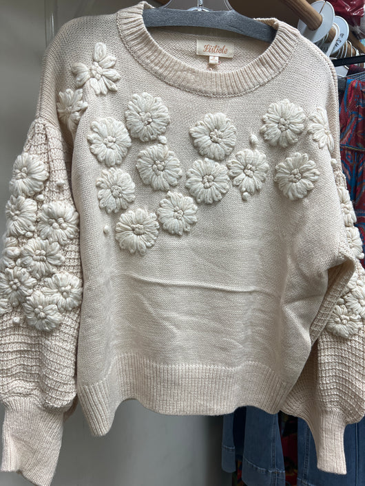 Listicle ivory 3D flowers sweater