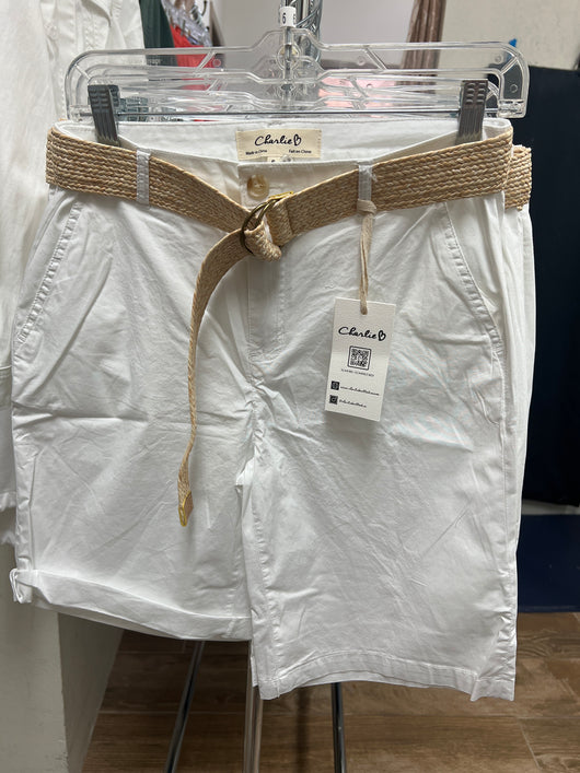 Charlie B white shorts with jute belt