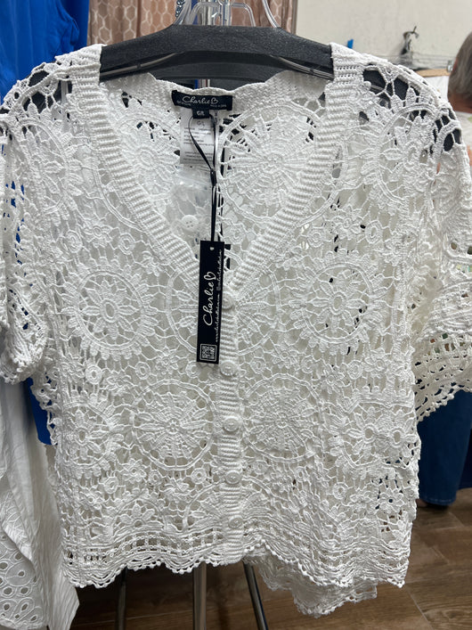 Charlie B white crochet short sleeve top