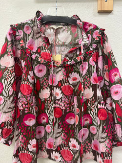 Entro olive pink floral cotton blouse