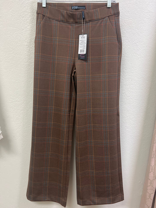 FDJ brown plaid ponte knit wide leg pants