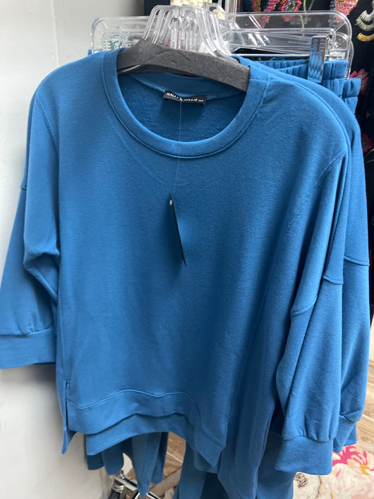 Nally & Millie seaport blue crew neck top