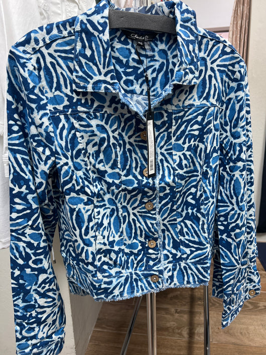 Charlie B reef blue print button front jacket