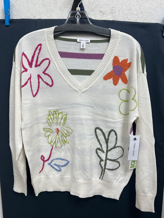 Tribal multi flowers stripe sweater