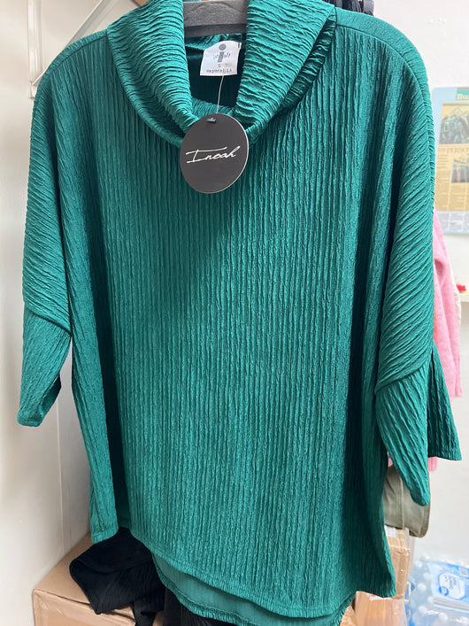 INoah emerald green textured cowl neck top
