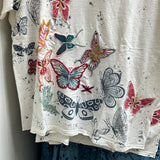 Caite ivory butterfly embroidered top