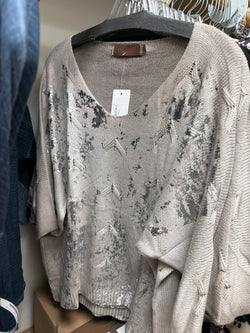 Amorosa Beige Foiled Sweater