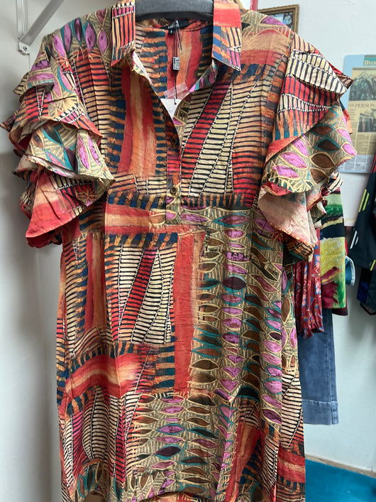 Lior ruffle sleeve coral multi dress