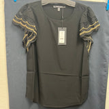 Gabby Isabella black beige lace ruffle sleeve top
