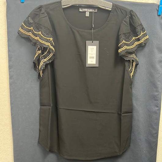 Gabby Isabella black beige lace ruffle sleeve top
