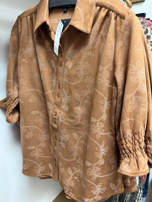 Boho Chic Camel Suede Stitched Top