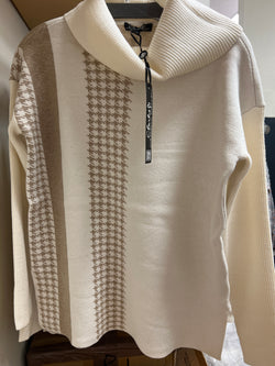 Charlie B ecru houndstooth cowl neck sweater