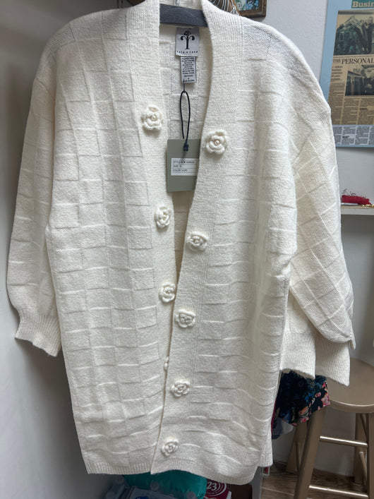 Rain & Rose ivory flower cardigan