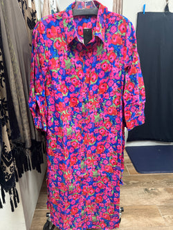 Boho Chic pink blue floral maxi dress
