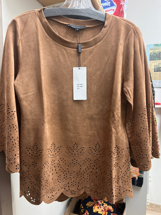 FunSport camel suede cutout detail top