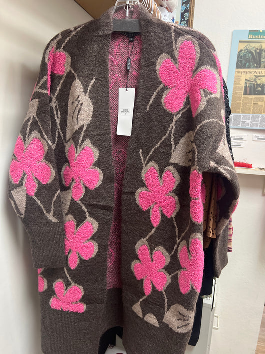 FunSport brown pink floral sweater cardigan
