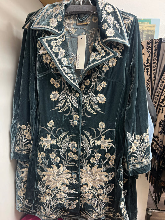 Paparazzi velvet embroidered coat seaweed teal