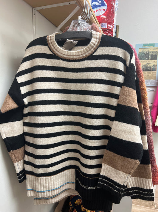 Fashion concepts black ivory tan stripe sweater