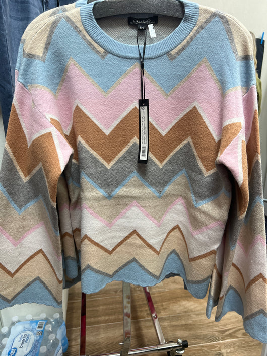 Charlie B chevron bell sleeve pastel sweater