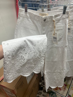 Charlie B eyelet scallop hem white jeans