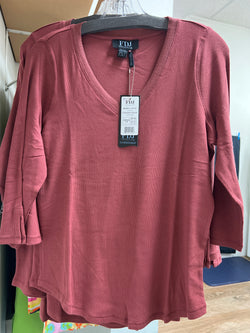 FDJ 3/4 sleeve v neck ribbed top rust red