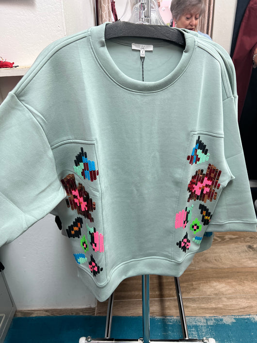 JOH sage green sequin top