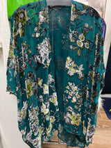 BIZ sheer jade floral velvet kimono