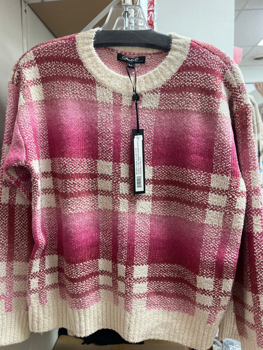 Charlie B plaid space dye sweater magenta pink