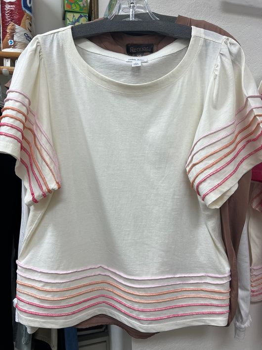 Tribal cream multi stripe short sleeve top