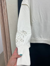 Tribal eggshell white eyelet sweatshirt