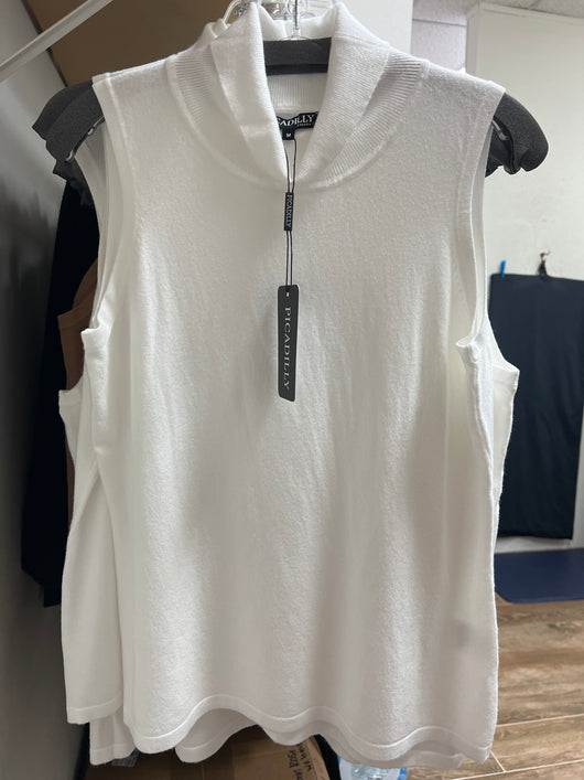 Picadilly knit turtle neck sleeveless top off white