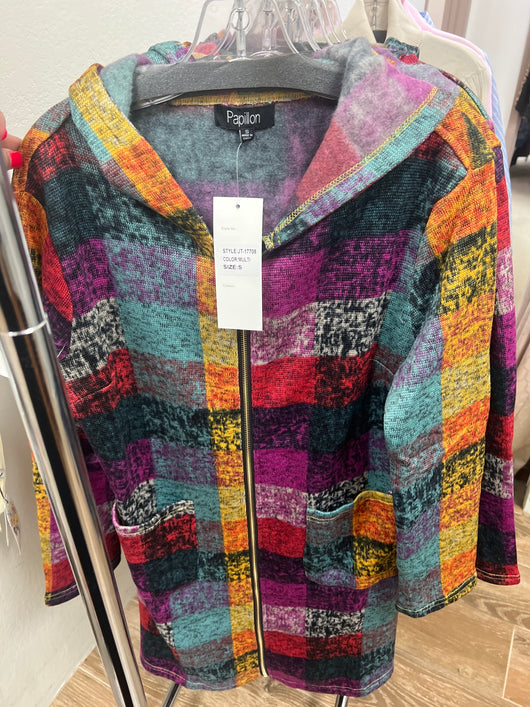 Papillon multi plaid zip jacket