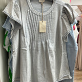 Easel ice blue pleated ruffle top