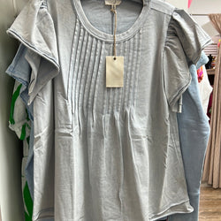 Easel ice blue pleated ruffle top
