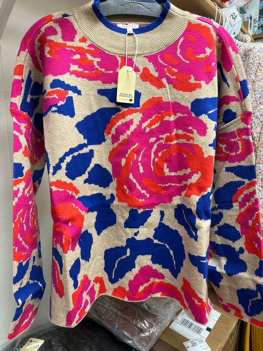 Jodifl purple pink orange floral sweater
